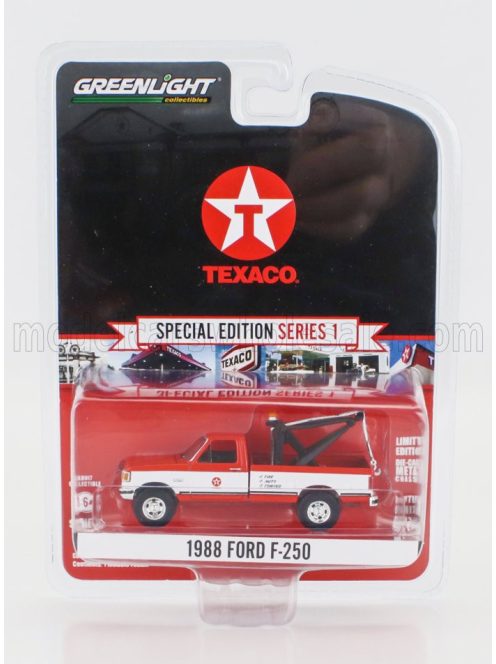 Greenlight - FORD USA F-250 PICK-UP CARRO ATTREZZI - WRECKER ROAD SERVICE TEXACO 1988 RED WHITE