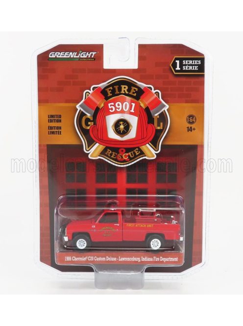 Greenlight - CHEVROLET C-20 CUSTOM DELUXE PICK-UP INDIANA FIRE ENGINE DEPARTMENT 1986 RED
