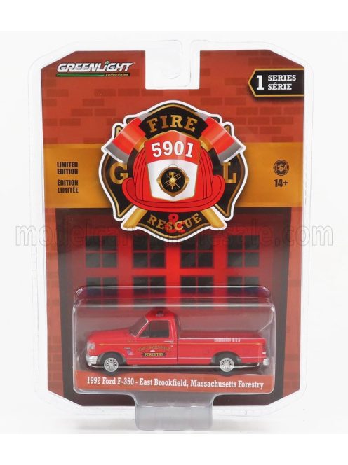 Greenlight - FORD USA F-350 PICK-UP EAST BROOKFIELD MASSACHUSETTS FORESTRY FIRE ENGINE 1992 RED