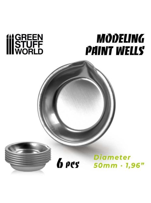 Green Stuff World - Stainless Steel Modelling Paint Wells - Diameter 50 mm - 6 pcs.