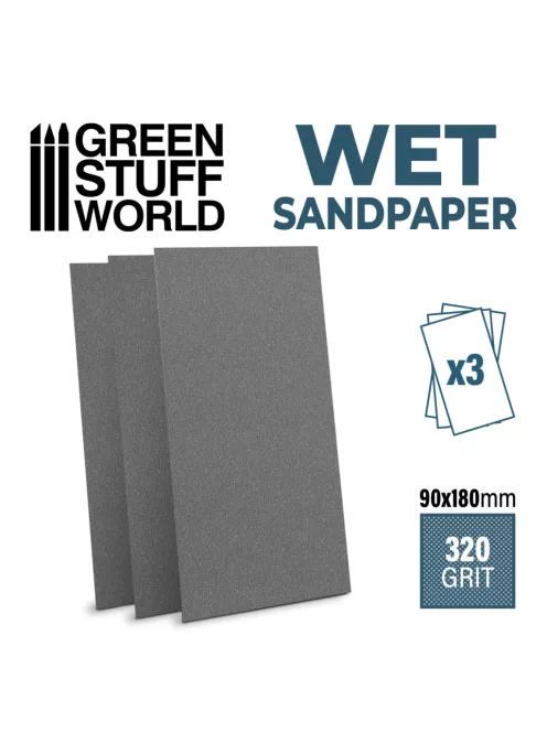 Green Stuff World - WET SandPaper 180x90mm - WET 320 grit - PACK x3