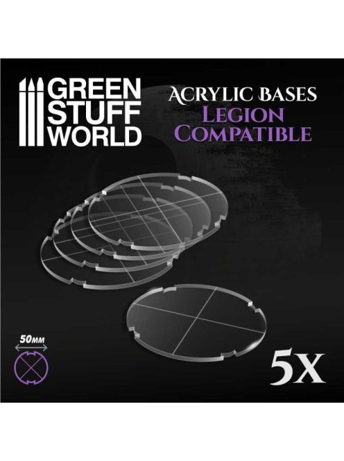 Green Stuff World - Acrylic Round Base 50mm - Pack x5 LEGION (thickness 3mm)
