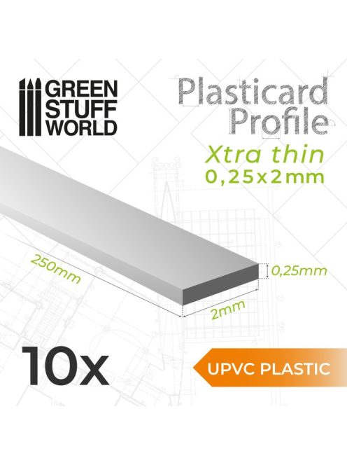 Green Stuff World - uPVC Plasticard - Profile Xtra-thin 0.25mm x 2mm