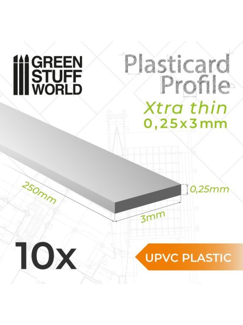 Green Stuff World - uPVC Plasticard - Profile Xtra-thin 0.25mm x 3mm