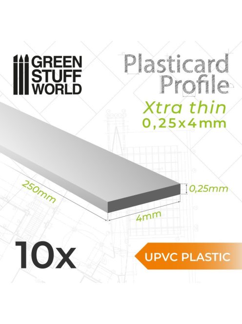 Green Stuff World - uPVC Plasticard - Profile Xtra-thin 0.25mm x 4mm