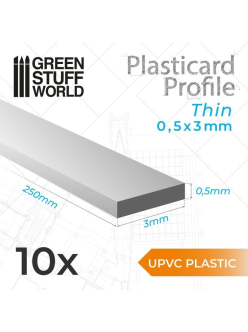 Green Stuff World - uPVC Plasticard - Thin 0.50mm x 3mm