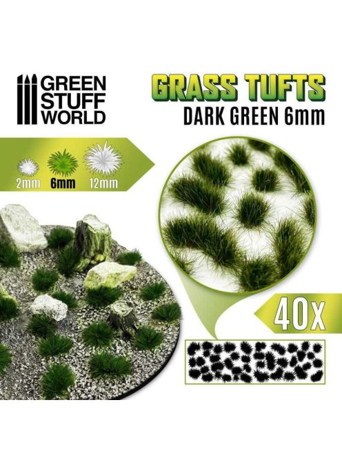 Green Stuff World - Grass TUFTS - 6mm self-adhesive - DARK GREEN (40 pcs)