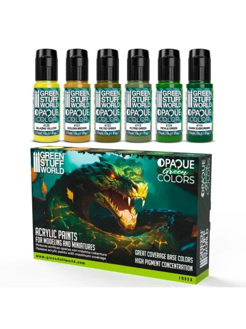 Green Stuff World - PAINT SET - Opaque Colors GREEN (Box x6) - Zöld Színek