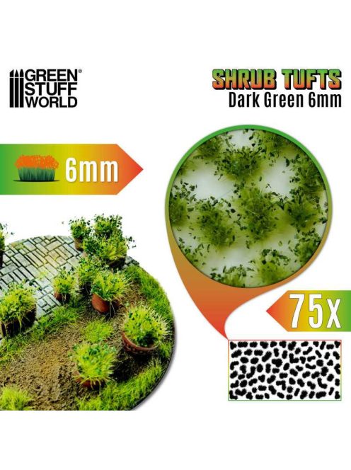 Green Stuff World - Shrub Tufts - 6 mm - self-adhesive - Dark Green - 75 pcs.