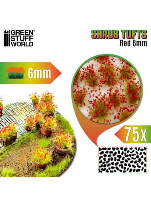 Green Stuff World - Shrub Tufts - 6 mm - self-adhesive - Red Flowers - 75 pcs.
