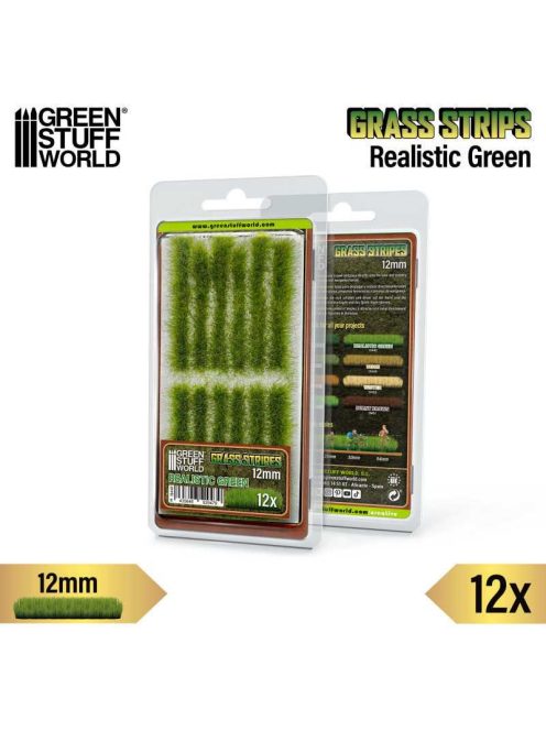 Green Stuff World - Grass Strips 12 mm - Realistic Green - 12 pcs.