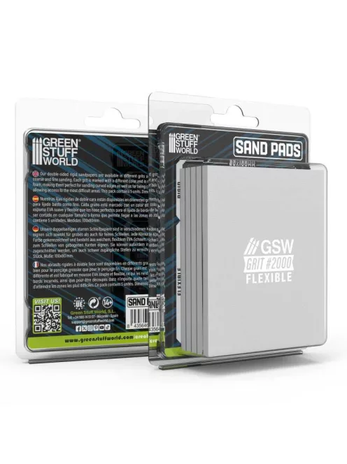 Green Stuff World - Flexible Sand Pads 100x80mm - 5mm - Grit #2000 Color GREY (Pack x5)