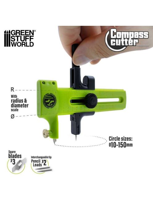 Green Stuff World - Compass circle cutter with radius and diameter scale (15 cm diameter)