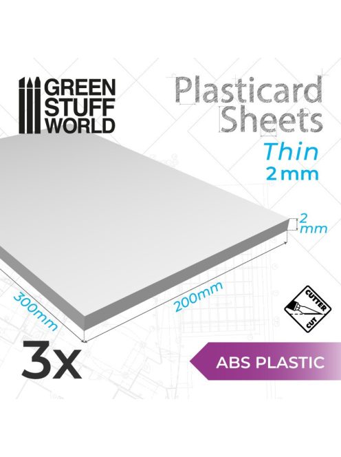 Green Stuff World - ABS Plasticard A4 - 2 mm COMBOx3 sheets