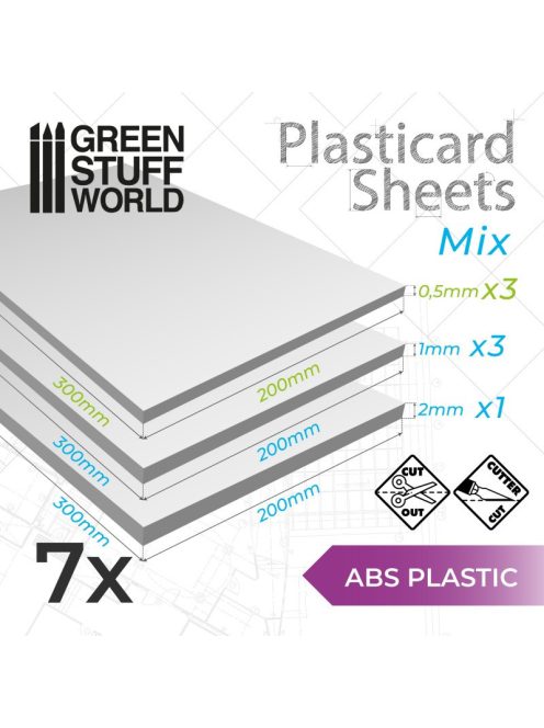 Green Stuff World - ABS Plasticard A4 - Variety 7 sheets pack
