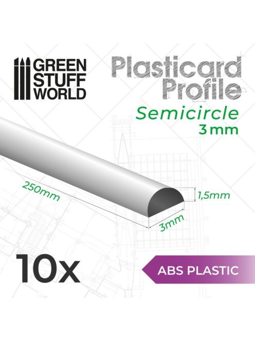 Green Stuff World - ABS Plasticard - Profile SEMICIRCLE 3 mm