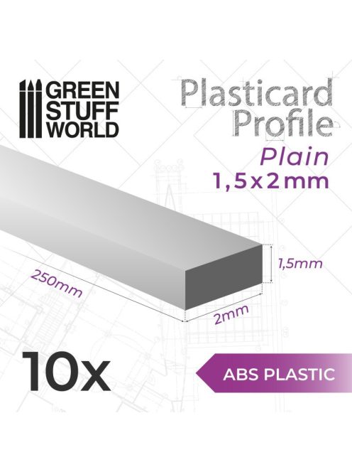 Green Stuff World - ABS Plasticard - Profile RECTANGLED ROD 1.5x2 mm