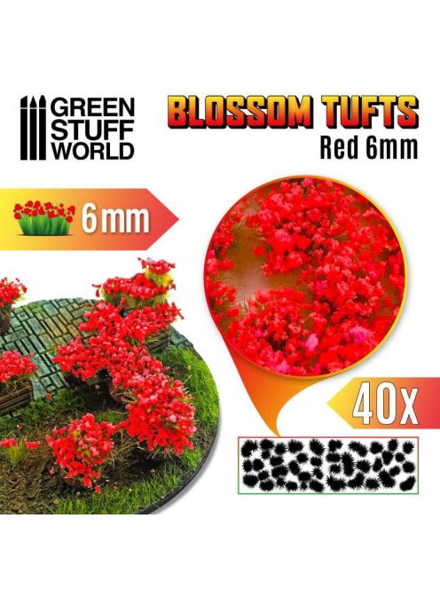 Green Stuff World - Blossom TUFTS - 6mm self-adhesive - RED Flowers (40 pcs.)