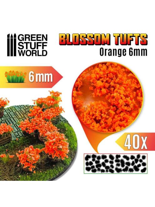Green Stuff World - Blossom TUFTS - 6mm self-adhesive - ORANGE Flowers (40 pcs.)