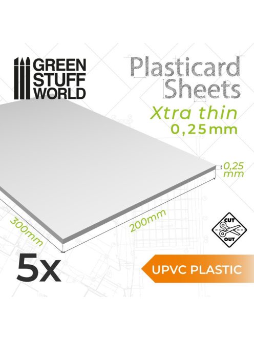 Green Stuff World - ABS Plasticard A4 - 0'25 mm COMBOx5 sheets
