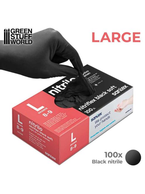 Green Stuff World - Black Nitrile Gloves - Large 100 pcs