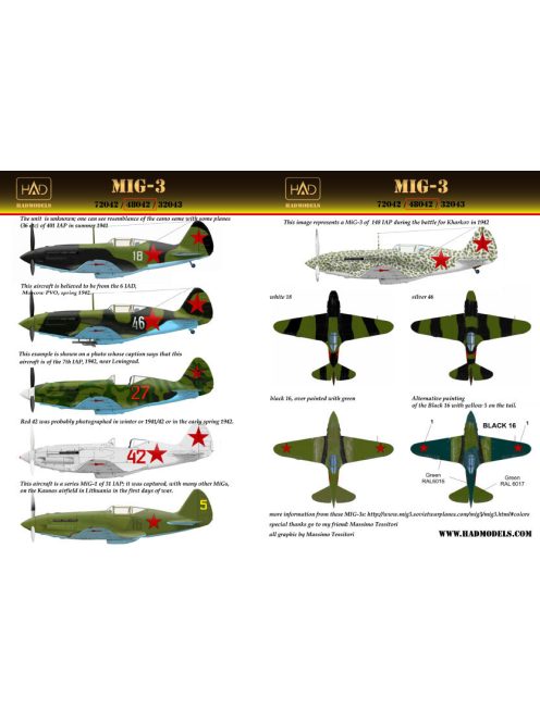 HAD models - MiG-3 (silver 46, white 18, black 16, red 42, red 27)