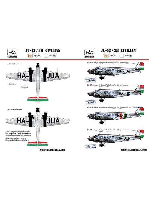 HAD models - Ju-52 civilian (HA-JUA, HA-JUC, HA-JUF)