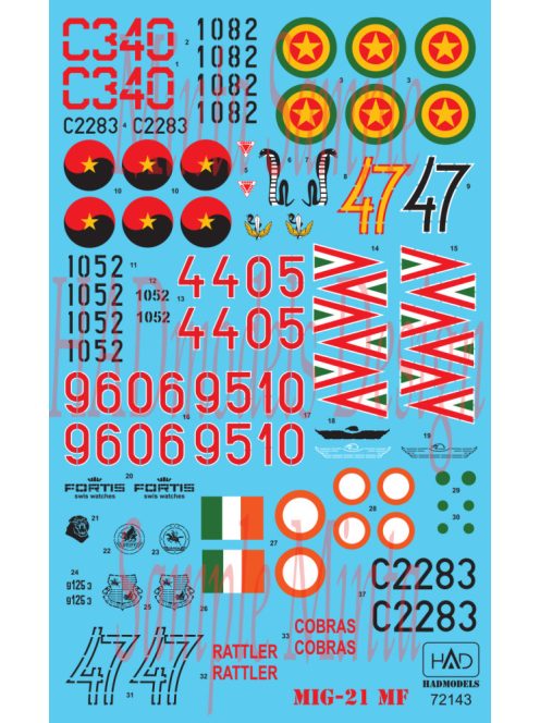 HAD models - Mig-21MF (HUnAF4405,9606,9510,IndianC2283,AngolanC340,Ethiopian1082, 1052)