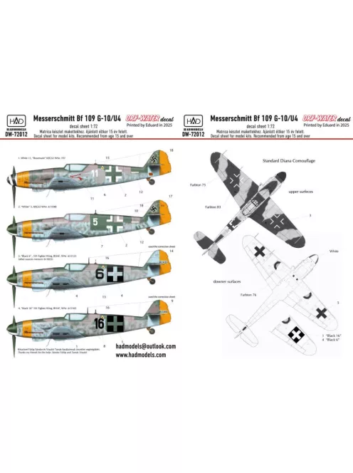 HAD models - Messerschmitt Bf 109 G-10 decal sheet 1:72