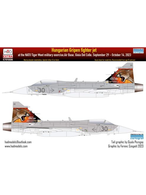 HAD models - JAS-39 Gripen Tigermeet 2023 HUNAF decal sheet