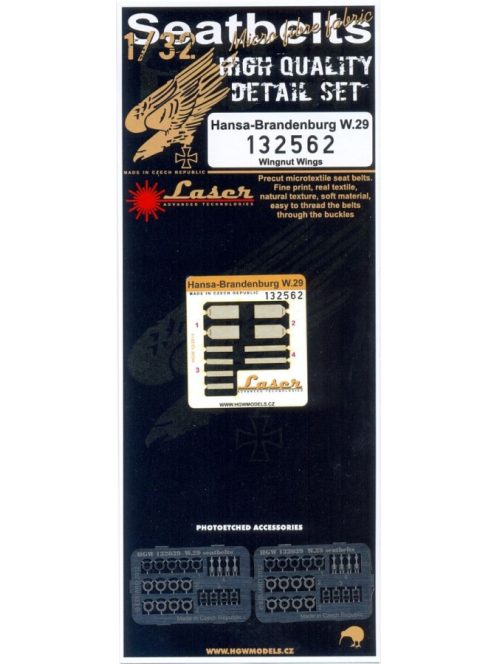 HGW Models - 1/32 Hansa Brandenburg W.29 - Fabric Seat Belts  - pre-cut (laser) Wingnut Wings