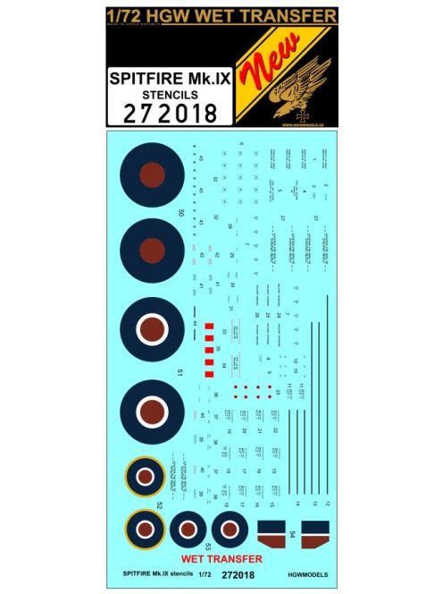 HGW Models - 1/72 Spitfire Mk. IX - Stencils - Wet Transfers - 