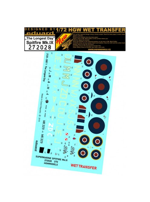 HGW Models - 1/72 Spitfire Mk.IX "The Longest Day" - Markings - Wet Transfers