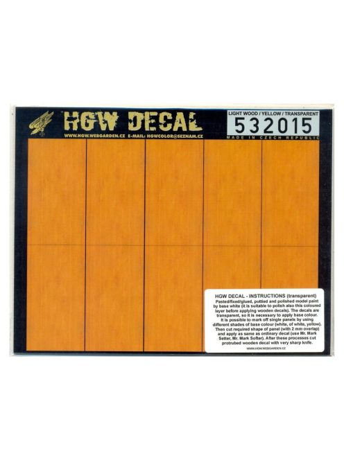 HGW Models - 1/32 Light Wood - Yellow Tone - Decals Wood Grain - transparent 10 pc. of 60 x 32 mm