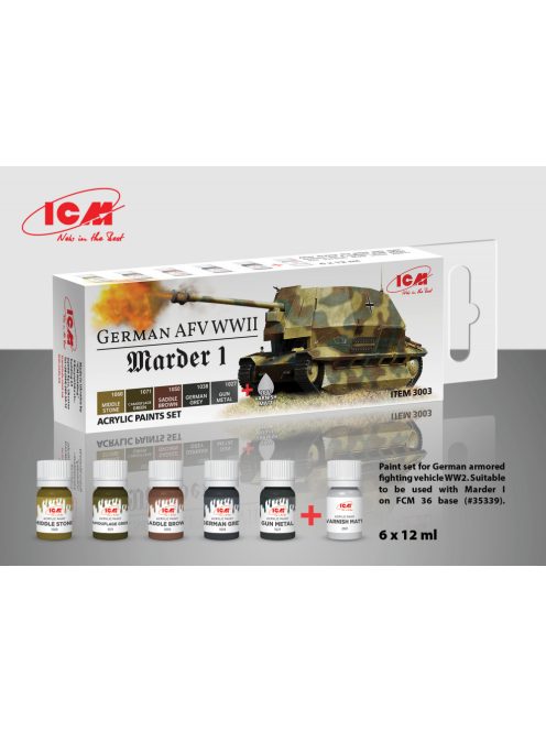 ICM - Acrylic paint set for German AFV WW2 (Marder I) 6  12 ml