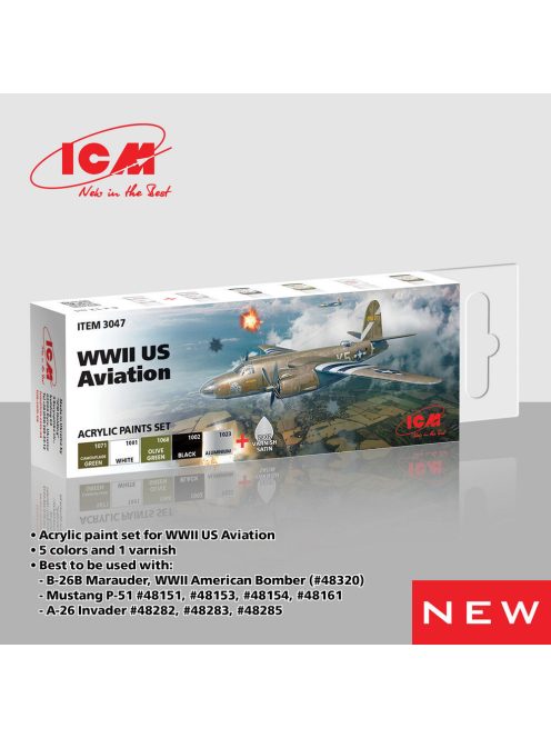 ICM - Acrylic paint set for WWII US Aviation 6 x 12 ml