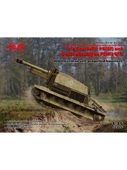 ICM - 10.5cm leFH 16(Sf) auf Geschutzwagen FCM36(f), WWII German self-propelled howitzer