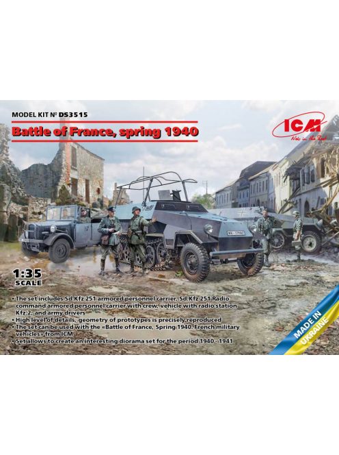 ICM - Battle of France, spring 1940. German combat vehicles (Sd.Kfz.251/1 Ausf.A, Sd.Kfz.251/6 Ausf.A, le.gl.Einheitz-Pkw Kfz.2, German Drivers (1939-1945))