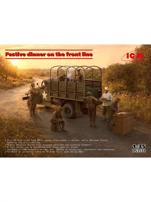 ICM - Festive dinner on the front line (WWII US Army Kitchen Truck US Field Stove M1937 with cooks)