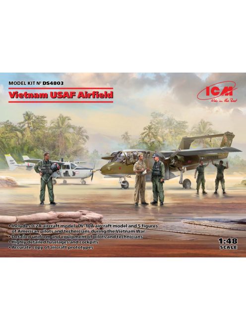 ICM - Vietnam USAF Airfield (Cessna O-2A, OV-10А Bronco, US Pilots & Ground Personnel (Vietnam War) (5 figures))