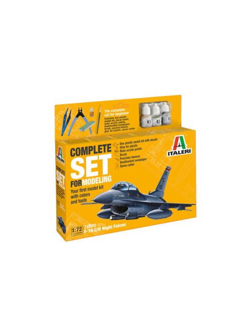 Italeri - 1:72 F-16 C/D Night Falcon - Complete Set For Modeling - Starter kit