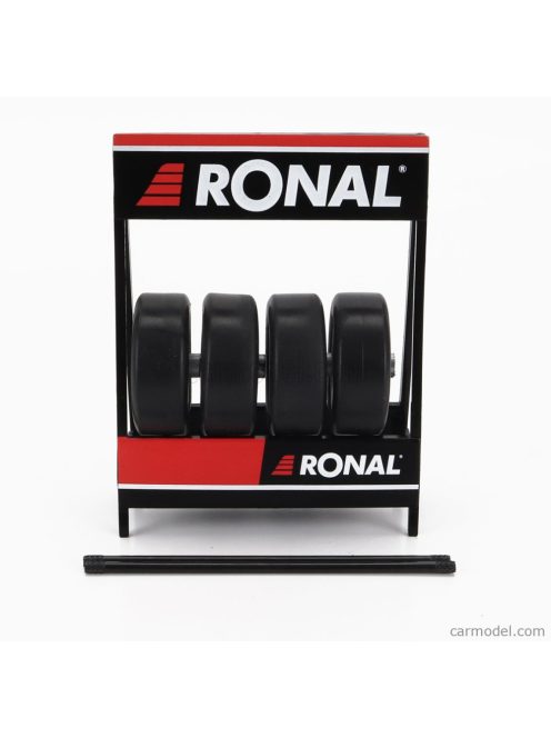 Ixo-Models - Accessories Cavalletto Supporto 4X Pneumatici Ronal - Metal Rack With 4X Tyres Black Silver