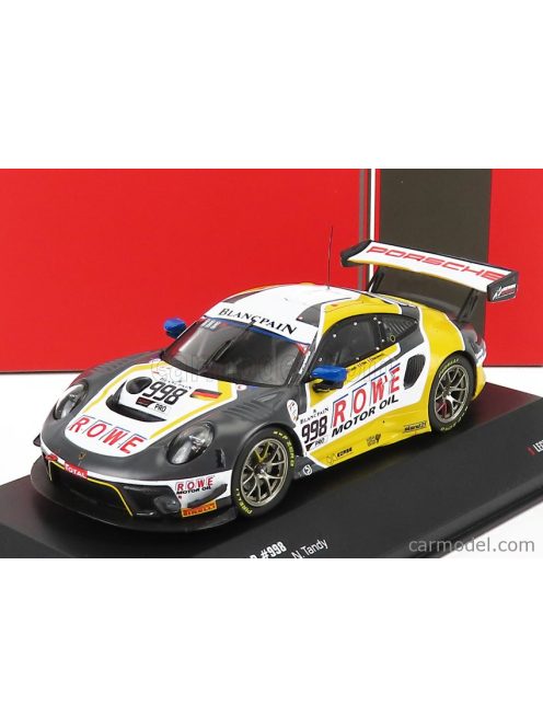 Ixo-Models - Porsche 911 991-2 Gt3 R Team Rowe Racing N 998 2Nd 24H Spa 2019 F.Makowiecki - P.Pilet - N.Tandy Grey White Yellow
