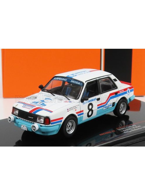 Ixo-Models - SKODA 130L TEAM UAMK SKODA MLADA BOLESLAV N 8 RALLY BOHEMIA 1988 L.KRECEK - B.MOTL WHITE LIGHT BLUE