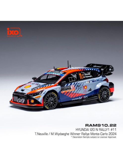 Ixo-Models - 1:43 Hyundai i20 N Rally1 Hybrid Hyundai Shell Mobis WRT #11 Thierry Neuville, Martijn Wydaeghe, Rallye Monte Carlo 2024 - IXO