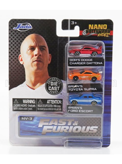 Jada - TOYOTA SET 3X SUPRA MKIV 1995 - PAUL WALKER - BRIAN O'CONNER - FAST & FURIOUS I (2001) - FORD ENGLAND BRIAN'S ESCORT RS2000 MKI 1974 - BRIAN O'CONNER - FAST & FURIOUS VI (2013) - DODGE DOM'S CHARGER DAYTONA 1969 - FAST & FURIOUS