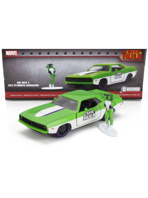 Jada - PLYMOUTH BARRACUDA WITH SHE-HULK FIGURES 1973 GREEN WHITE