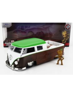   Jada - VOLKSWAGEN T1 DOUBLE CABINE PICK-UP 1963 WITH GROOT FIGURE - GUARDIANS OF THE GALAXY BROWN WHITE GREEN
