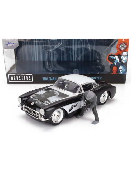 Jada - CHEVROLET CORVETTE WITH WOLFMAN FIGURE 1957 BLACK WHITE