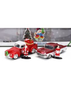   Jada - FORD USA SET HOLIDAY RIDES 2022 - PICK-UP 1941 WITH CHEVROLET BEL AIR 1957 WITH SANTA CLAUS (BABBO NATALE) & MRS. SANTA CLAUS FIGURES RED MET WHITE
